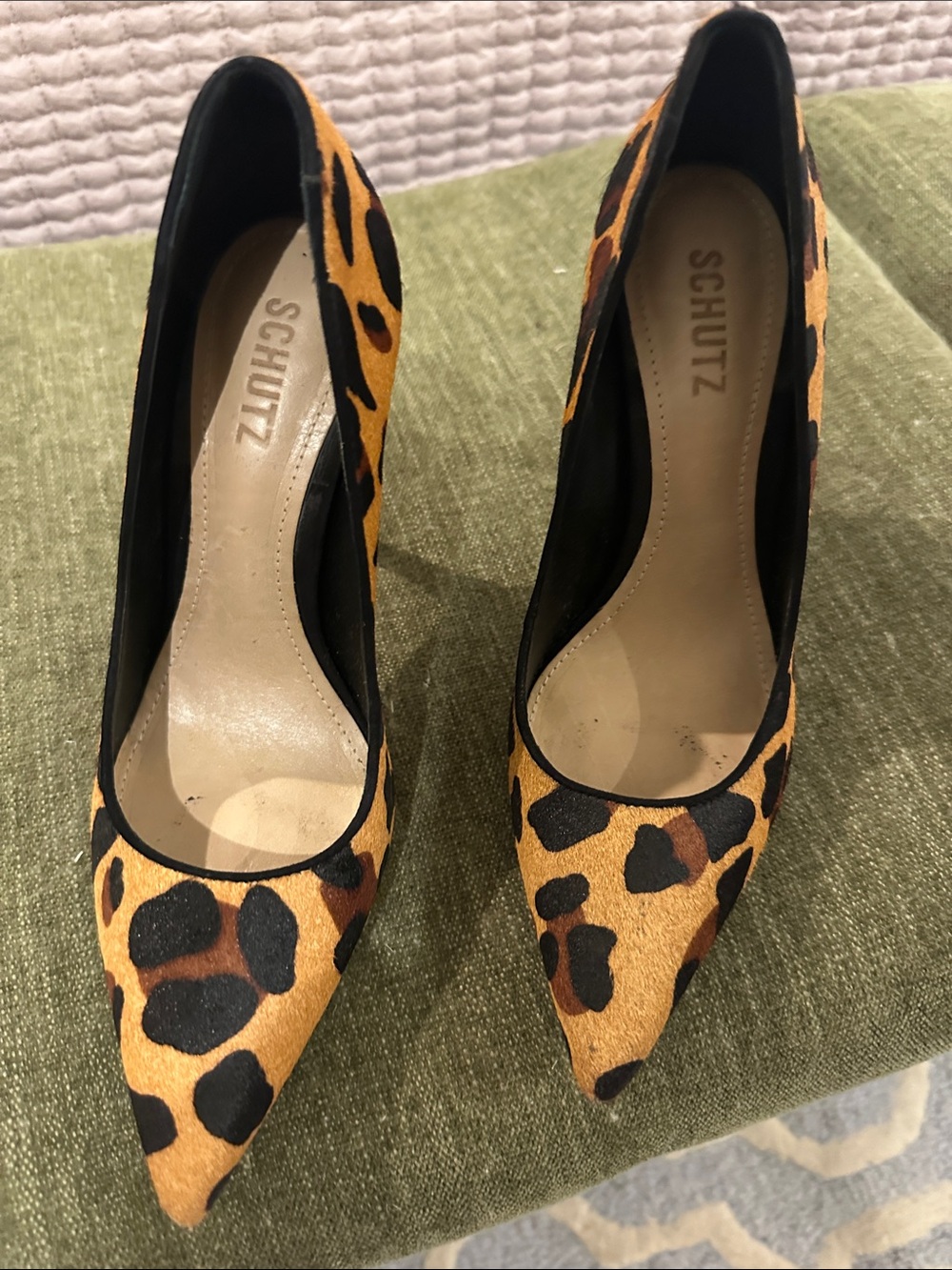 SCHUTZ Leopard-Print Pointed Toe Pumps in Tan, Black & Brown